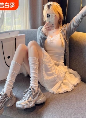 miu系夏季袜子女堆堆袜白色中筒袜芭蕾风小腿袜德训鞋灰色蓝色