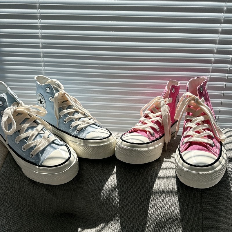 春夏港风休闲鞋复古1970s厚底高帮帆布鞋女百搭休闲鞋学生滑板鞋