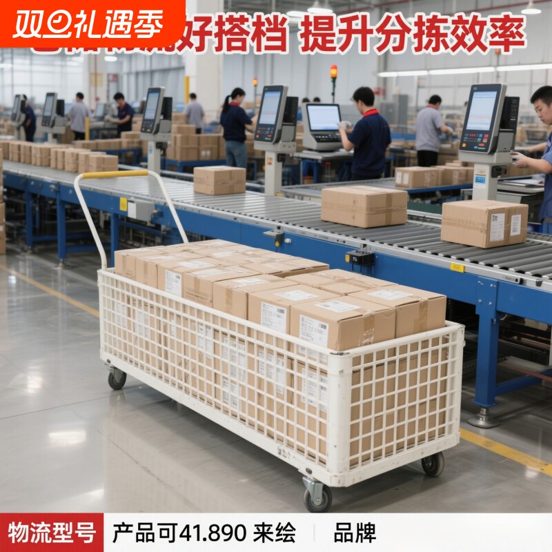 快递小推车家用便携式购物车带围栏搬运拖车轻便拉杆车拉货周转车