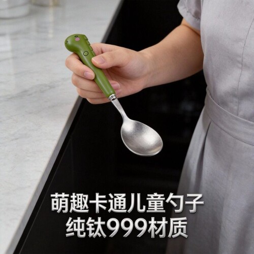卡通纯钛汤勺家用宝宝吃饭勺儿童