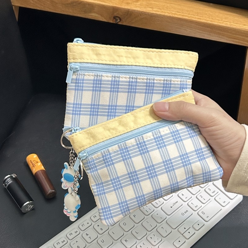 可爱布艺零钱包撞色拼接双层迷你化妆包ccd收纳包卡包证件包袋