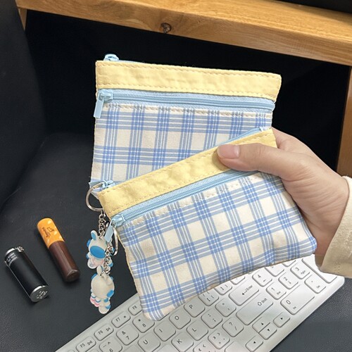 可爱布艺零钱包双层迷你化妆包ccd收纳包卡包证件包袋通勤手工