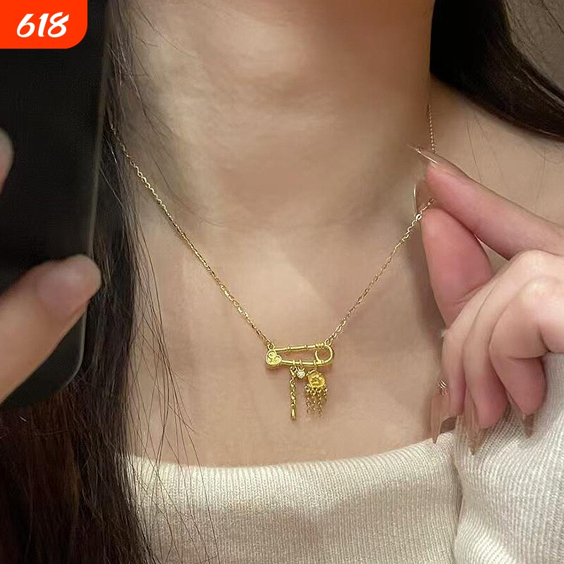欧美跨境轻奢锆石别针星月ins小众设计气质个性铜吊坠黄铜锁骨链