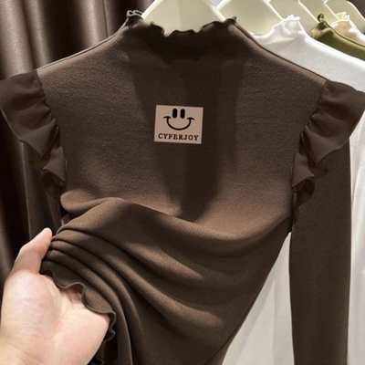 秋冬装女童长袖内衣德绒保暖打底衫木耳荷叶边中大童高领内搭上衣