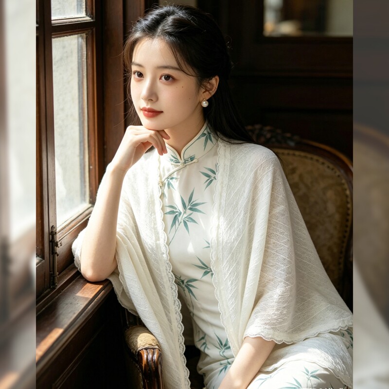 新中式风白色旗袍披肩女春夏季外搭高级感国风素雅小开衫外套斗篷