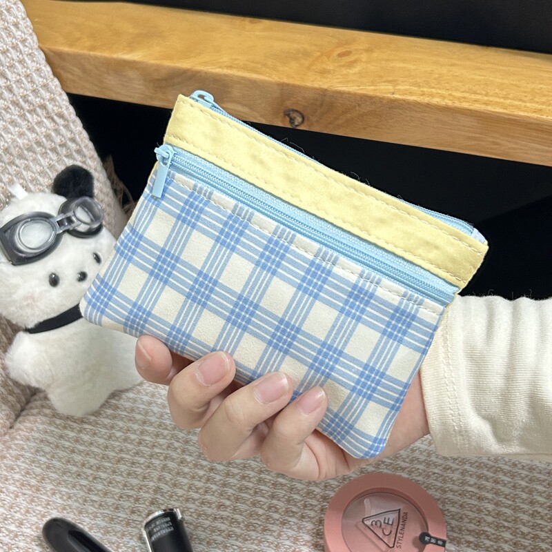 可爱布艺零钱包撞色拼接双层迷你化妆包ccd收纳包卡包证件包袋