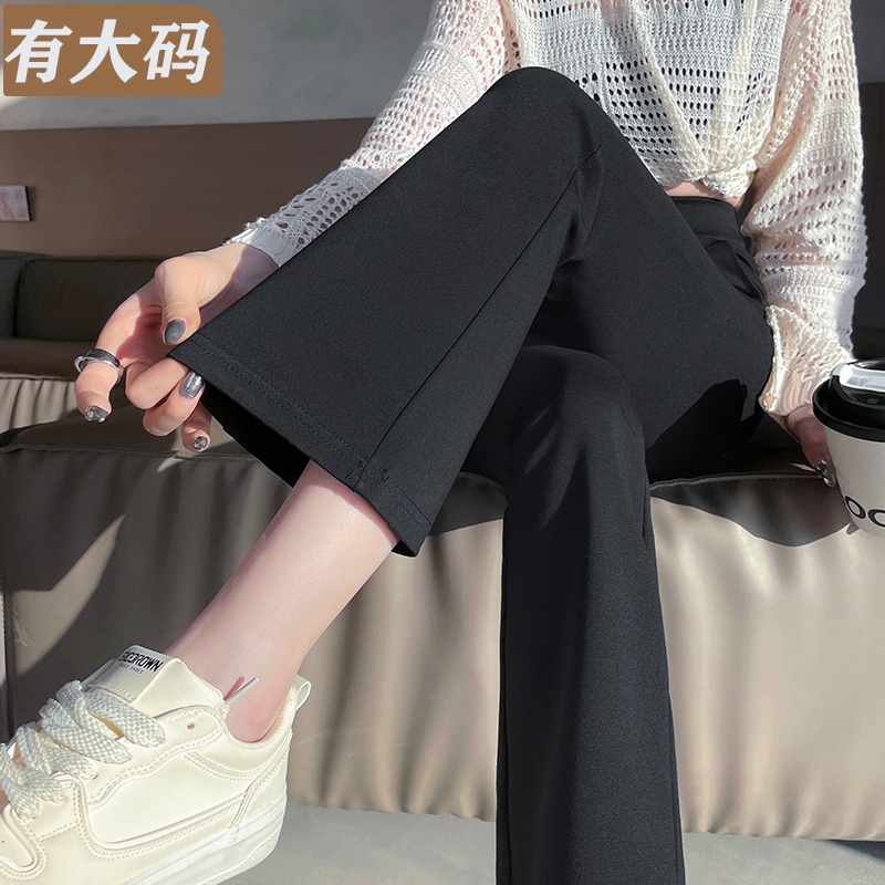 秋季新款高腰微喇裤女加绒小个子休闲裤子东北冬季大码羊羔绒长裤