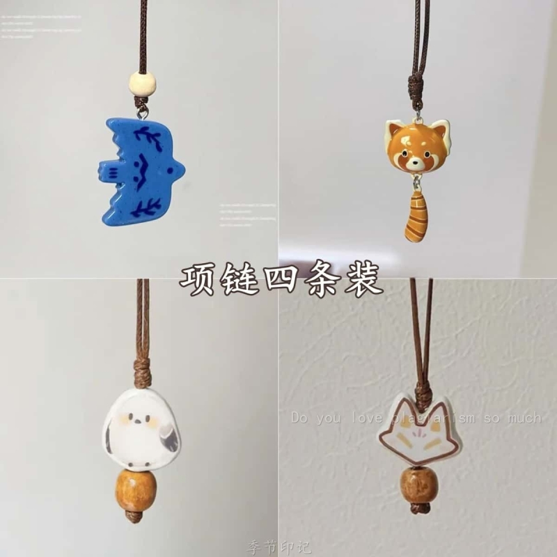 「飞鸟集」蓝色小鸟石塑黏土吊坠项链精致秋冬手工毛衣链女送礼物