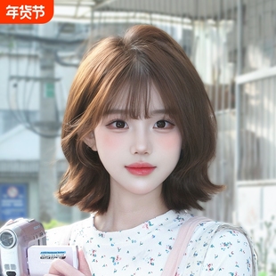 假发女短发波波头齐刘海方圆脸lolita减龄卷发jk自然全头套斜刘海