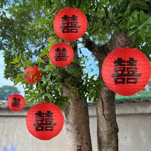 结婚喜字灯笼摆件新娘拍照道具布置挂件装饰立体订婚氛围客厅发光