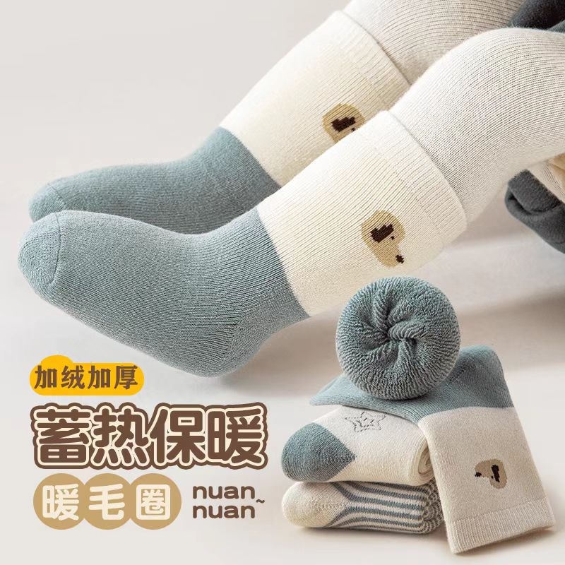 2025新款婴儿袜子秋冬加厚0一6月1岁新生儿松口不勒卡通毛圈加绒
