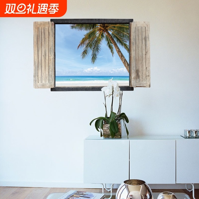 3D新款SK9061A 风景假窗墙贴 新中式卧室客厅玄关装饰贴纸