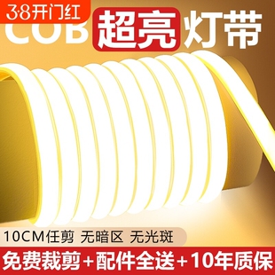 荣事达cob自粘灯带LED超亮220v户外防水家用客厅吊顶灯条插电明装