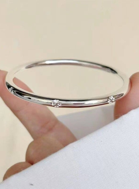 【幂琳】四叶草银手镯9999纯银女素圈闭口实心年轻款个性光面简约