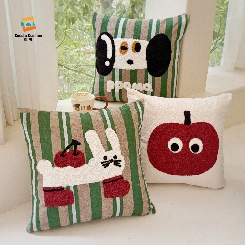 靠兜卡通毛巾绣抱枕套抱枕靠垫靠背客厅沙发软装方形高级感卧室