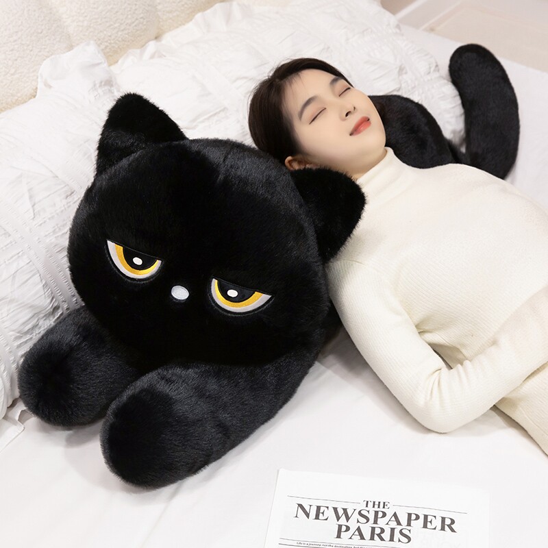 抱枕玩偶日本ROMDINK黑猫毛绒玩具可爱猫咪公仔长条睡觉夹腿靠枕