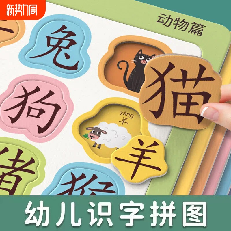 儿童识字拼图3到6岁儿童益智专注力训练注意力训练幼儿园磁性拼图玩