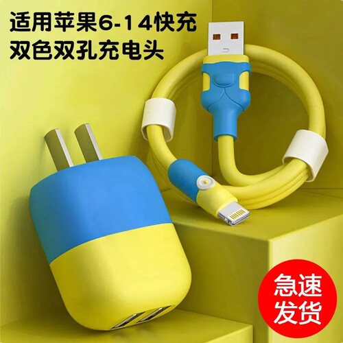 适用苹果充电线快充数据线iPhone14promax13/12/11/xr/5/6/7/8/Xxs充电器头双孔手机