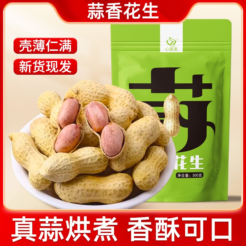 蒜香花生500g袋装现发带壳小珍珠无干燥剂零食炒货新鲜核桃味新货