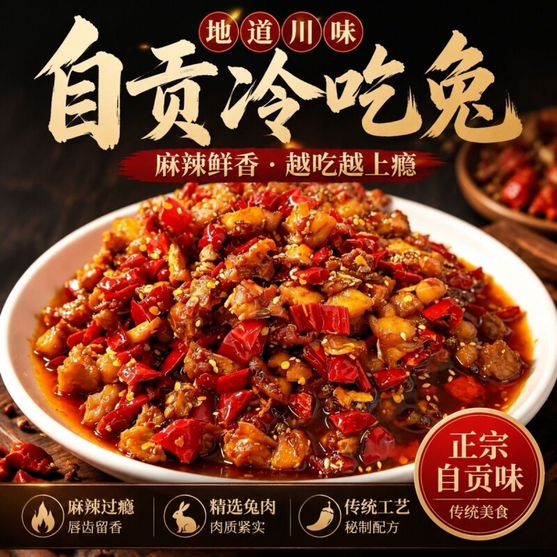 自贡冷吃兔麻辣冷兔肉四川特产香辣兔丁200g成都小吃零食私房菜