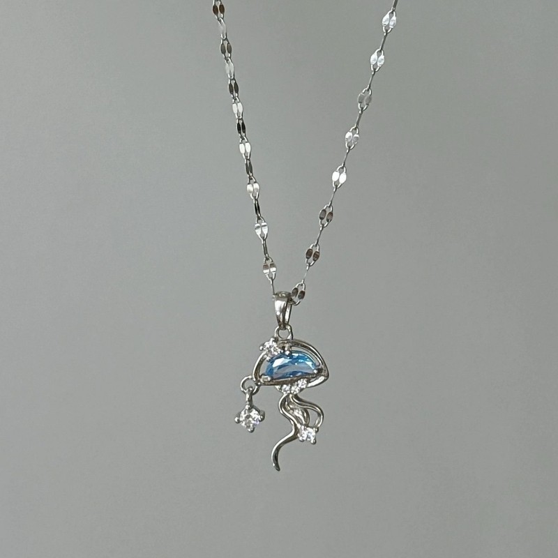 「与海共舞」蓝色水母项链小众设计高级感海洋2025新款锆石