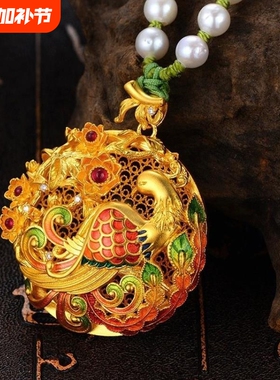 新中式国潮花丝首饰珐琅烧蓝凤凰吊坠民族风复古凤栖梧桐挂坠