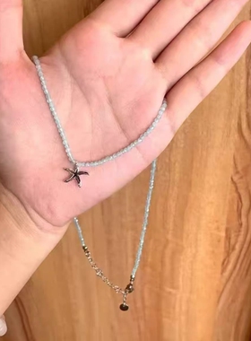 新款海星蓝色系串珠手工项链锁骨链清凉感甜美小清新风项链女