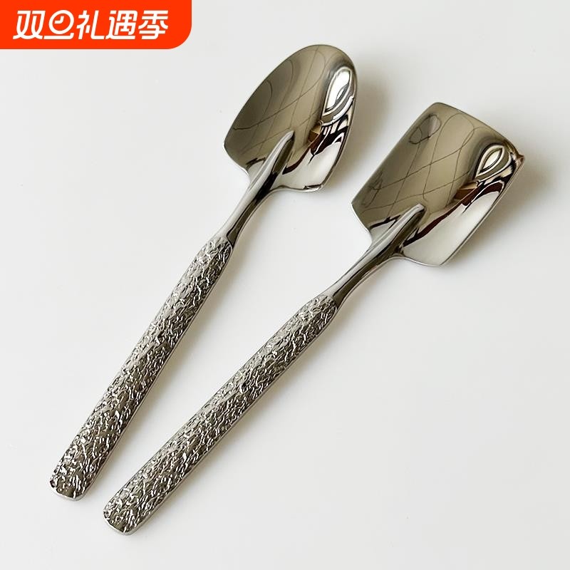 食品级锤纹柄吃西瓜勺创意可爱铁锹甜品吃饭勺汤勺 304不锈钢加厚