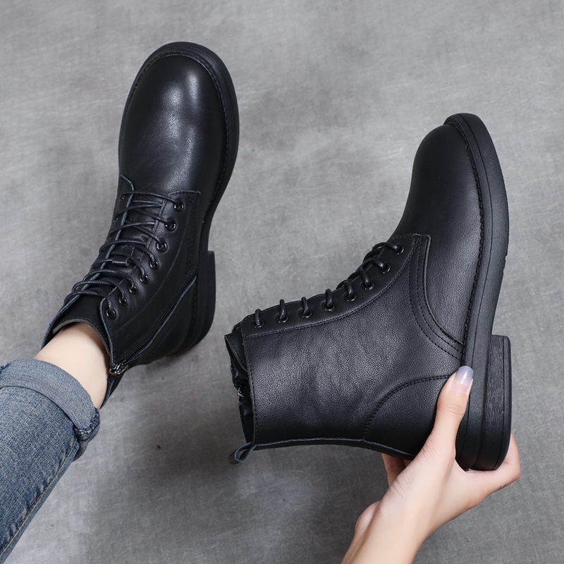 真皮短靴女马丁靴2025春秋软底全牛皮单靴软皮女士皮鞋加绒冬靴子