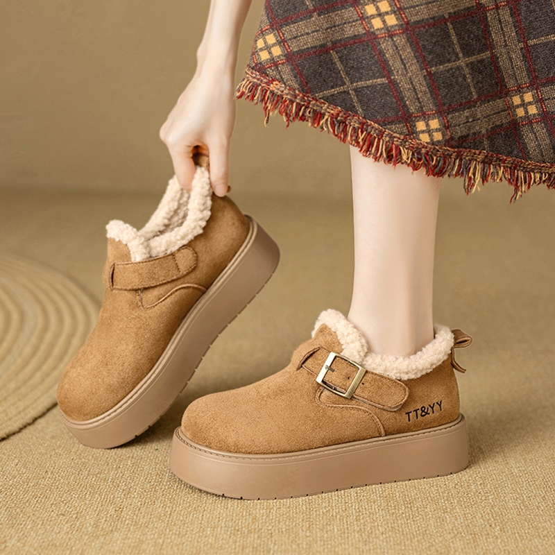 真皮厚底勃肯鞋女冬季2025新款加绒加厚乐福棉鞋一脚蹬保暖雪地靴