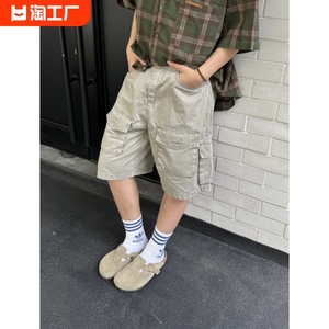 复古水洗做旧多口袋工装短裤女日系夏季高街休闲宽松直筒五分裤潮