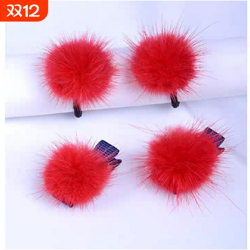 新款 发饰绒球毛球貂毛球大红中国风毛绒配饰古风耳钉丸子头制作
