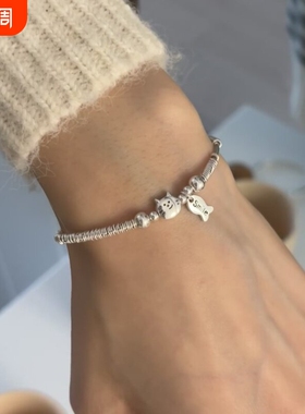 【幂琳】999纯银猫咪小鱼盘缠碎银子手链女款轻奢小众精致手饰品