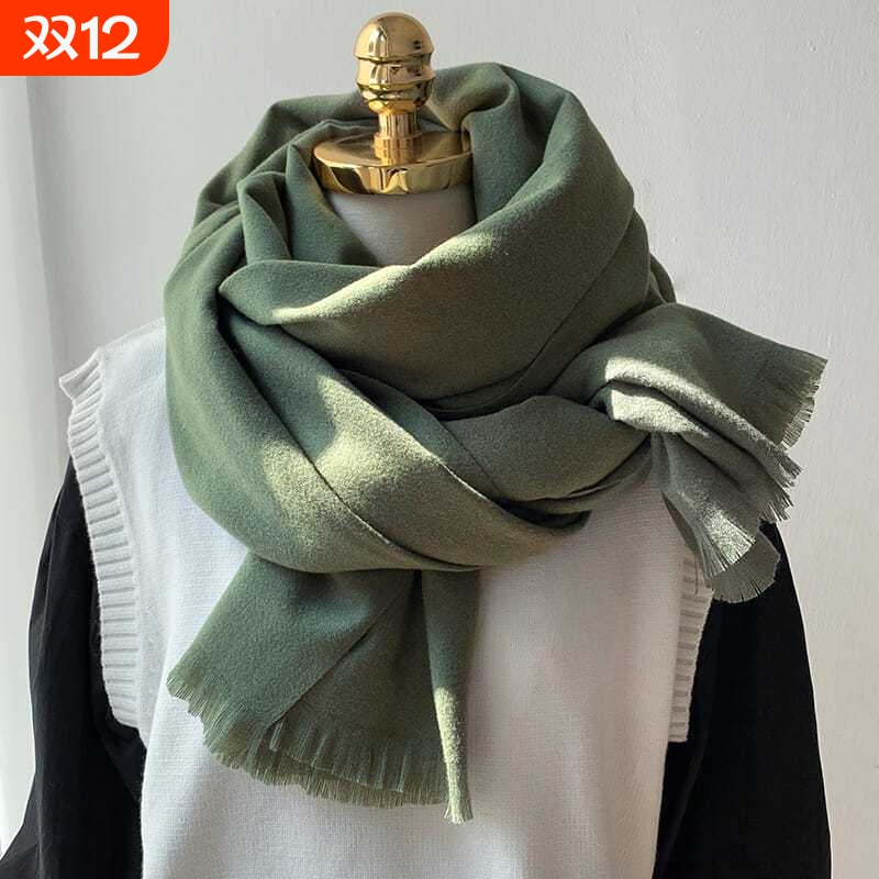 韩国秋冬新款经典纯色保暖围巾女仿羊绒加厚学生围脖灰色红色绿色