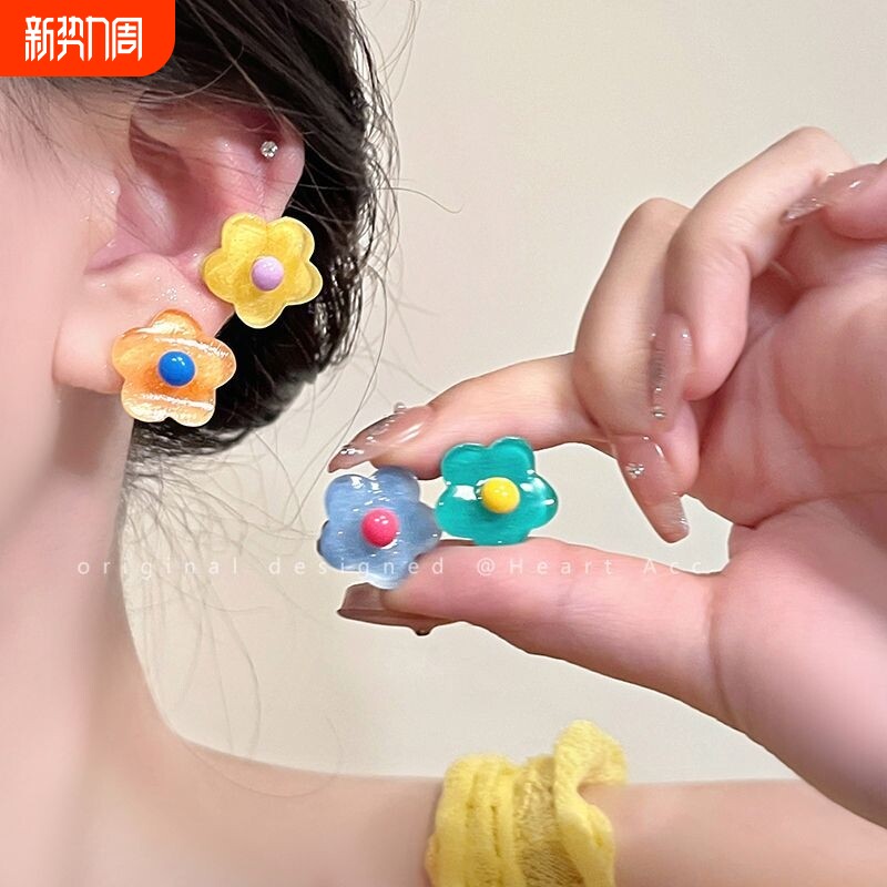 夏日涂鸦~气质花朵耳夹女无耳洞耳饰2024新款爆款y2k彩色甜美