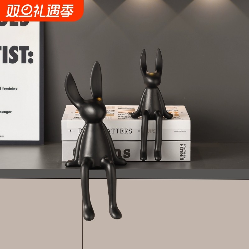 北欧风哑光陶瓷长耳兔摆件客厅酒柜玄关摆件工艺品家居简约装饰品