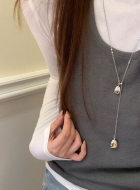 韩系ins极简风水滴吊坠抽拉项链女轻奢高级感长款颈链配饰毛衣链