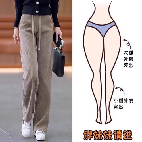 加绒雪尼尔阔腿裤女秋冬季灯芯绒
