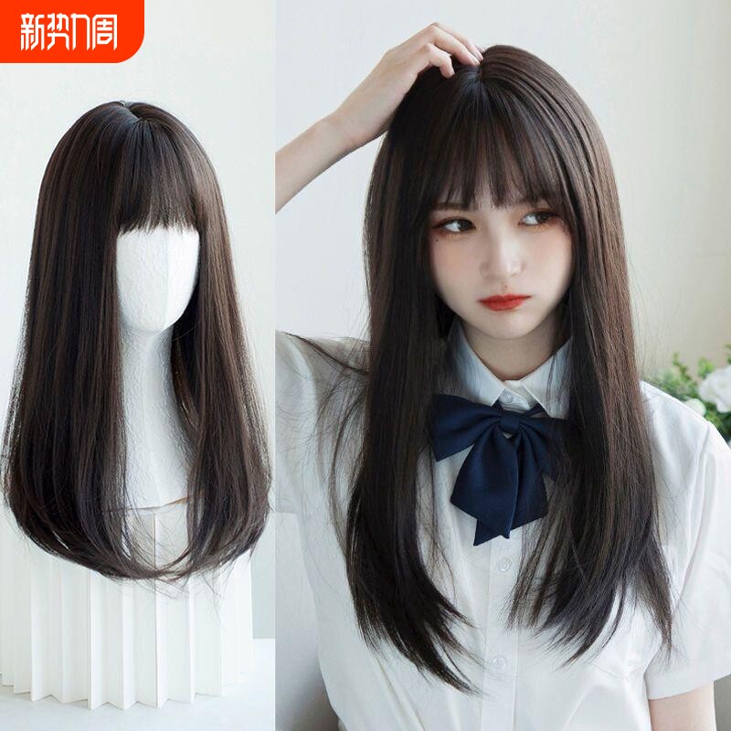 假发女空气浏海中长直发lolita中长直发全头cos短发可扎co