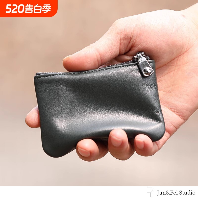 时尚羊皮质感拉链零钱钥匙包男士短款小钱包迷你硬币手包女款证件