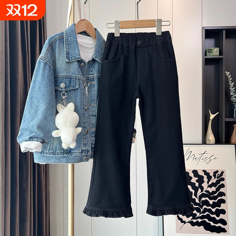 女童木耳边微喇牛仔裤显瘦长裤