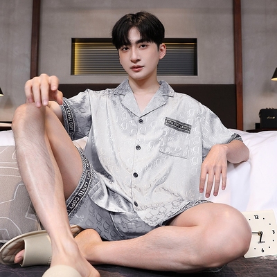 夏季睡衣男士冰丝短袖家居服套装