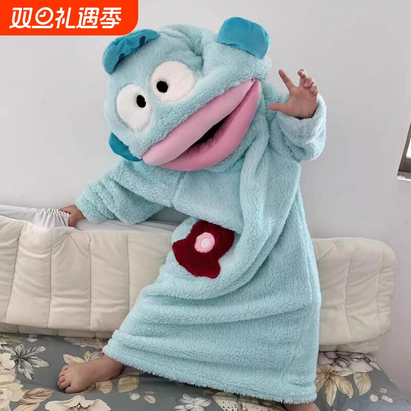 丑鱼系列可爱搞怪连体睡衣男女童秋冬季加厚珊瑚绒卡通亲子家居服