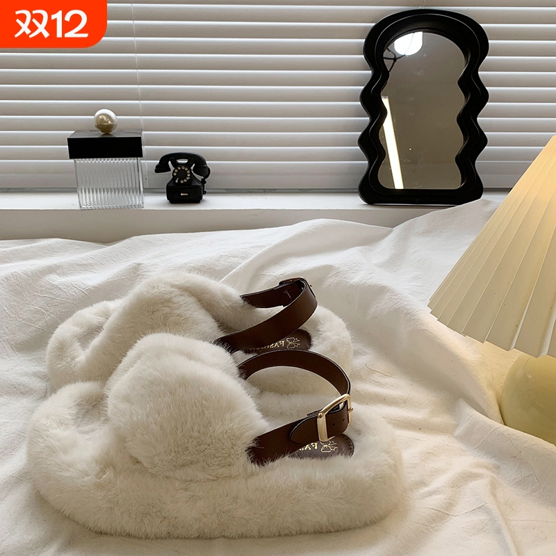 仙女风毛毛拖鞋女外穿2025秋冬季新款网红时尚居家舒适厚底高级感