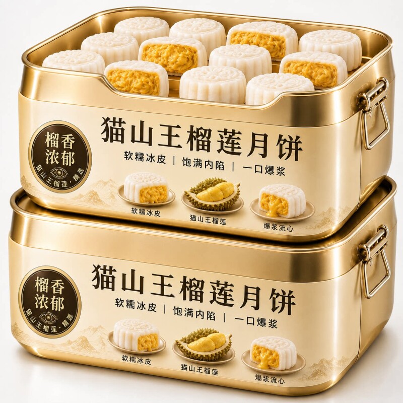 榴莲冰皮月饼中秋节高端礼盒旗舰店广式水果流心点心糕点零食官方