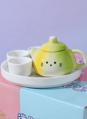 陶瓷茶具迷你猫耳小茶壶幼儿园茶艺启蒙茶具套装亲子互动益智茶具
