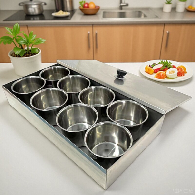 调料盒调味盒不锈钢有盖调味罐厨房调料瓶套装家用收纳盒圆形商用