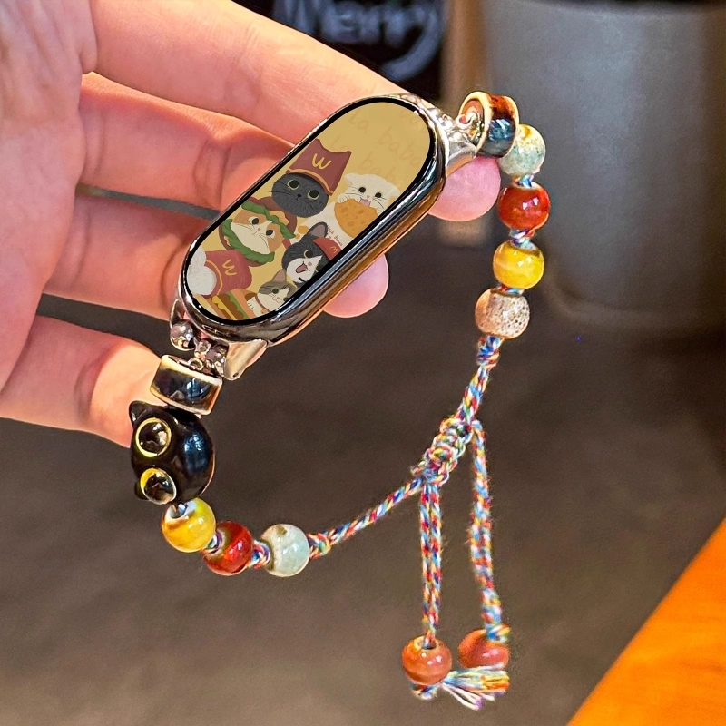 适用小米手环10表带9新款专用8夏天76猫咪5小狗4编绳串绳3智能女手环nfc替换腕带中式国风手链陶瓷特别版