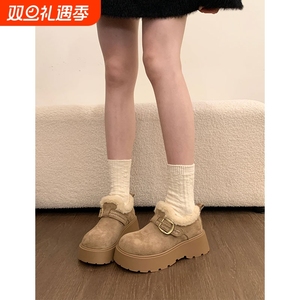 厚底增高加绒保暖勃肯鞋女鞋2025新款冬季雪地靴乐福鞋毛毛棉鞋