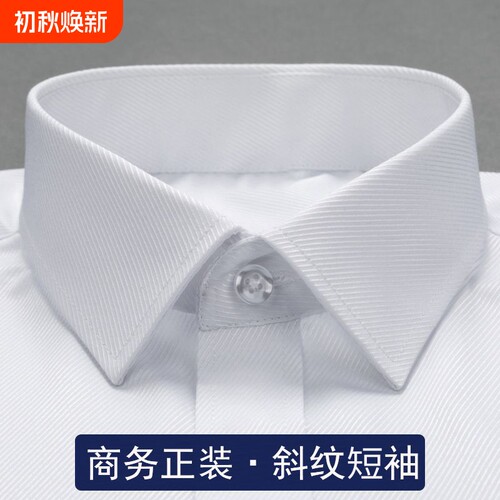白色斜纹衬衫男短袖职业衬衫